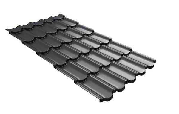 Металлочерепица квинта плюс с 3D резом 0,5 Satin Мatt RAL 7024 мокрый асфальт купить в Домодедово